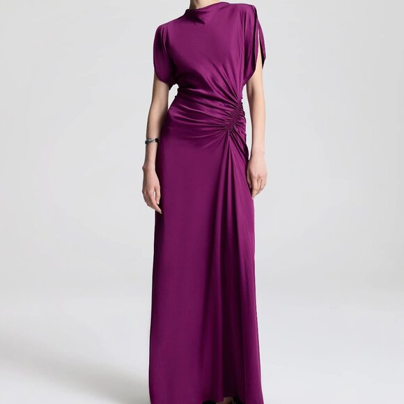A.L.C. Nadia Satin Bias Cut Ruched Draped Gown Jewel Purple - Picture 1 of 15